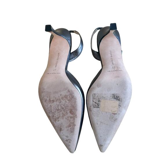 Manolo Blahnik Carolyne 70 Anthracite Slingback Pointed Toe Pump 37 - Picture 11 of 12